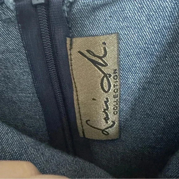 Vintage Denim Like Navy Blue Dress with Floral Paisley Hem Western Boho 14W - Picture 4 of 6